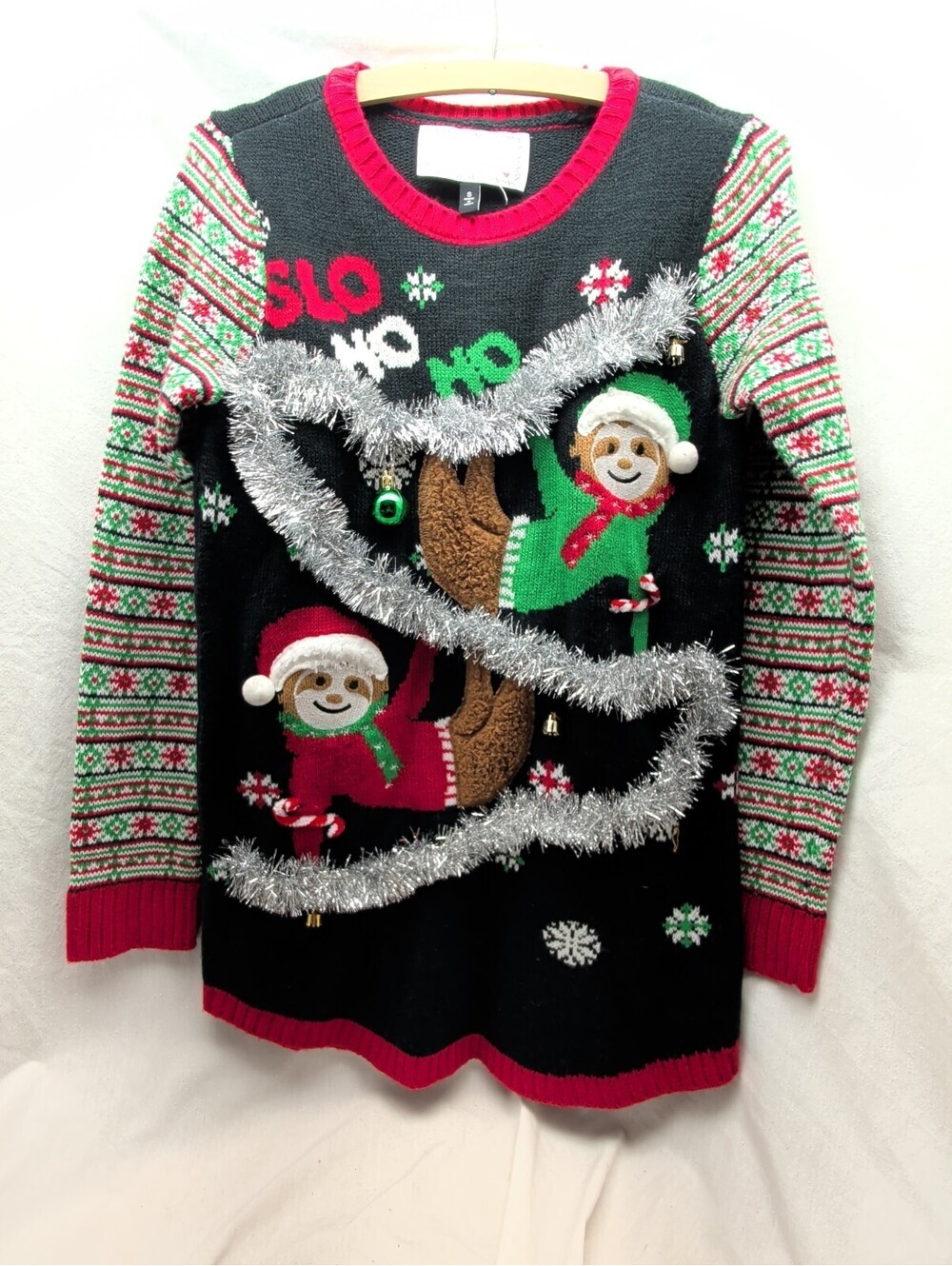 JOYLAND Ugly Christmas Sweater Sloths, Ornaments, Garland, "SLO, HO, HO"small